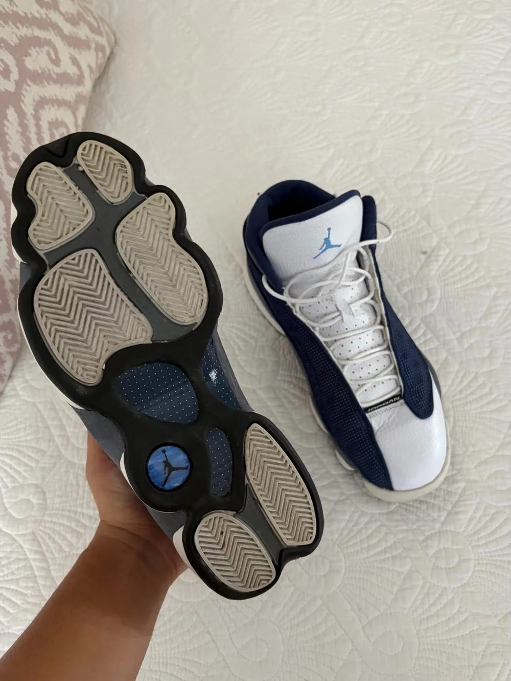 Jordan White and Navy Retro Basketball Sneakers